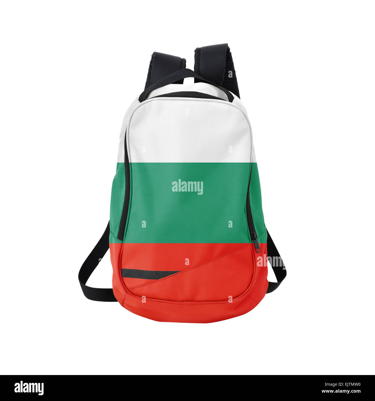 Sac à dos drapeau bulgare isolé sur fond blanc. Concept Retour à l'école. L'éducation et des études à l'étranger. Voyages et tourisme Banque D'Images