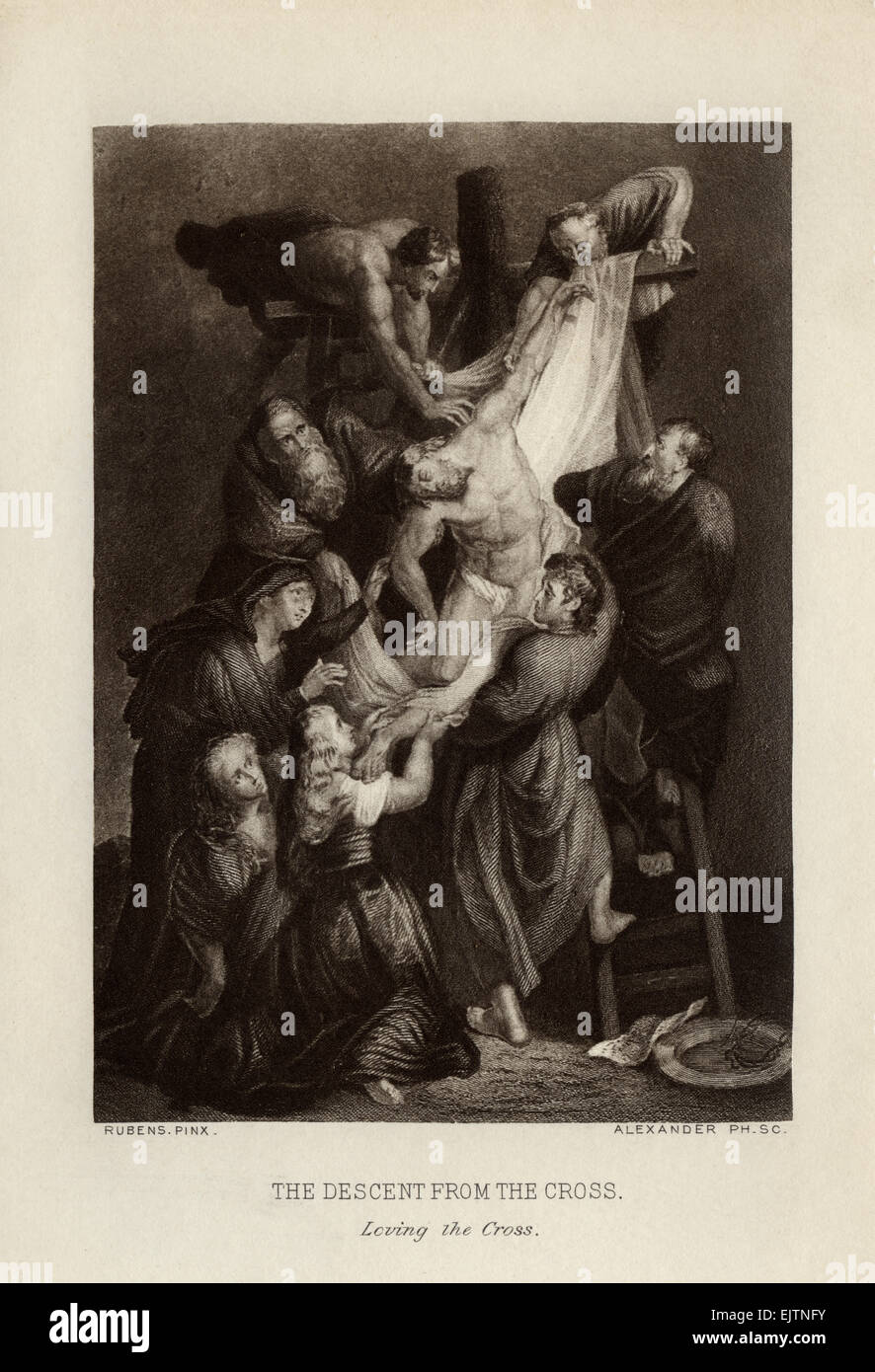 De la photogravure le tableau "La Descente de Croix" par l'artiste baroque néerlandais Peter Paul Rubens 1577-1640 Banque D'Images