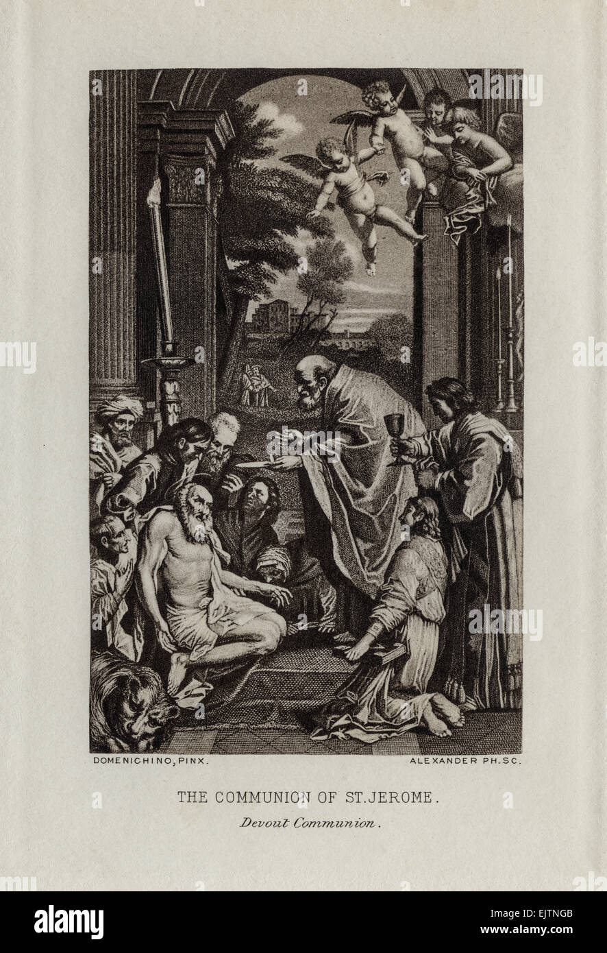 Photogravure D'après la peinture "la Dernière Communion de saint Jérôme" par l'artiste baroque italien Domenico Zampieri connu comme Domenichino 1581 - 1641 Banque D'Images