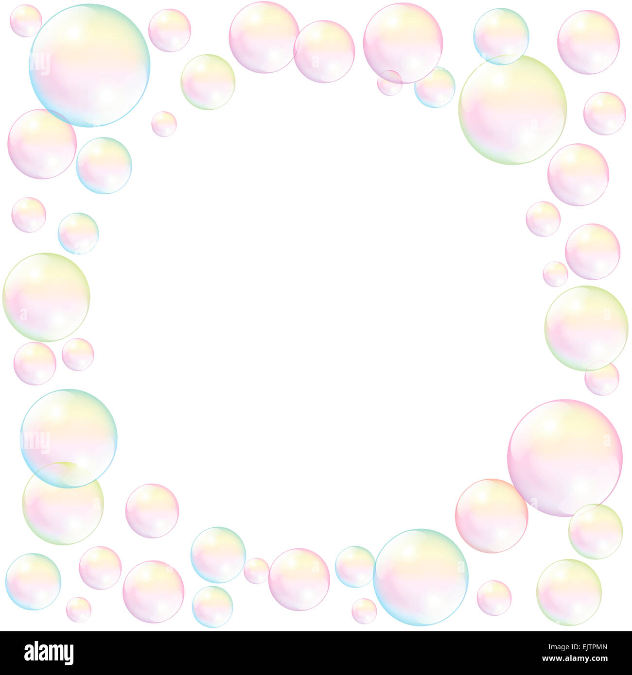 Des bulles de savon avec de l'espace vide à combler dans tout texte ou image. Illustration sur fond blanc. Banque D'Images