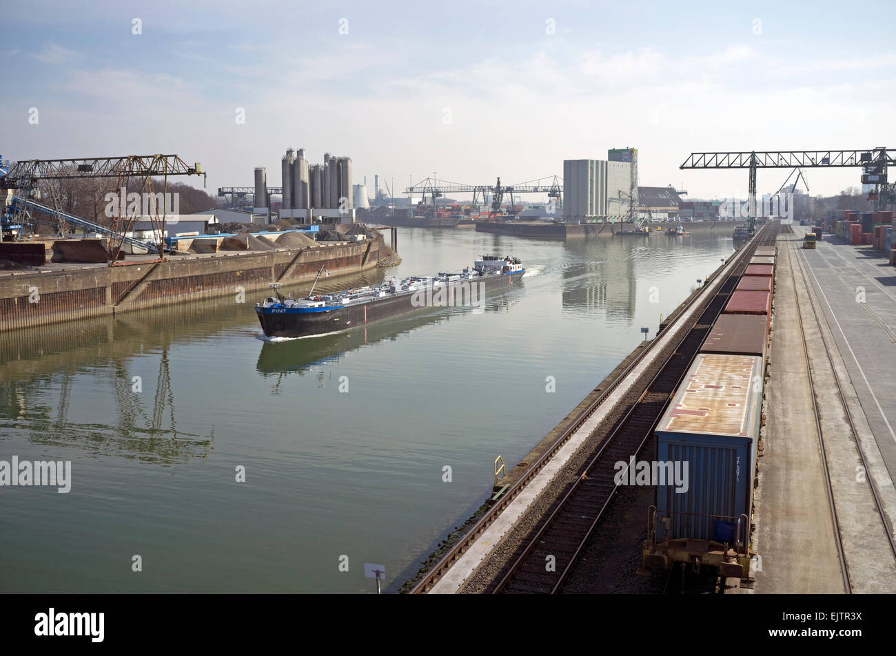 Terminal à conteneurs et les quais, Niehl, Cologne, Allemagne. Banque D'Images