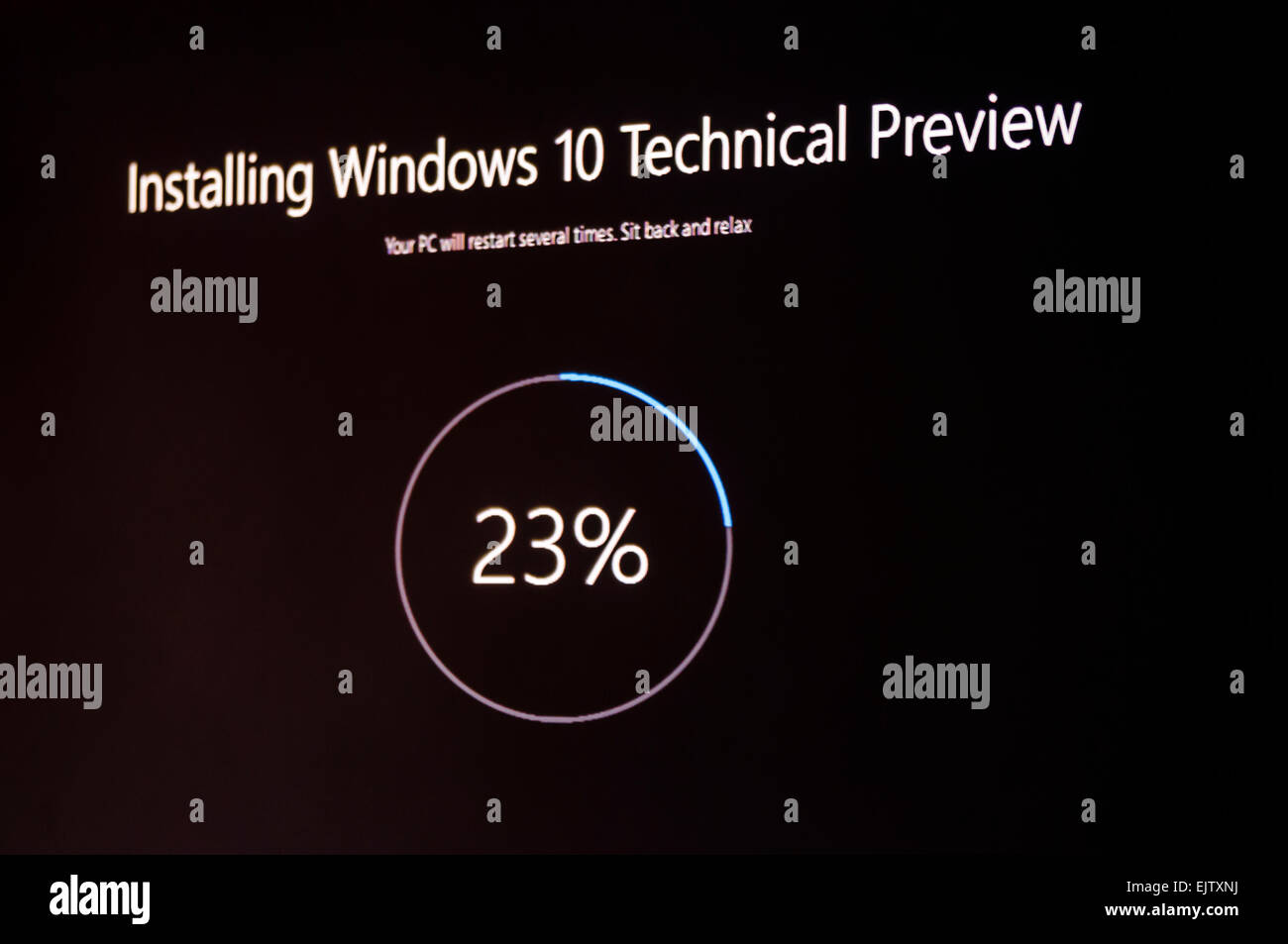L'installation de Windows 10, un aperçu technique public beta version. Banque D'Images