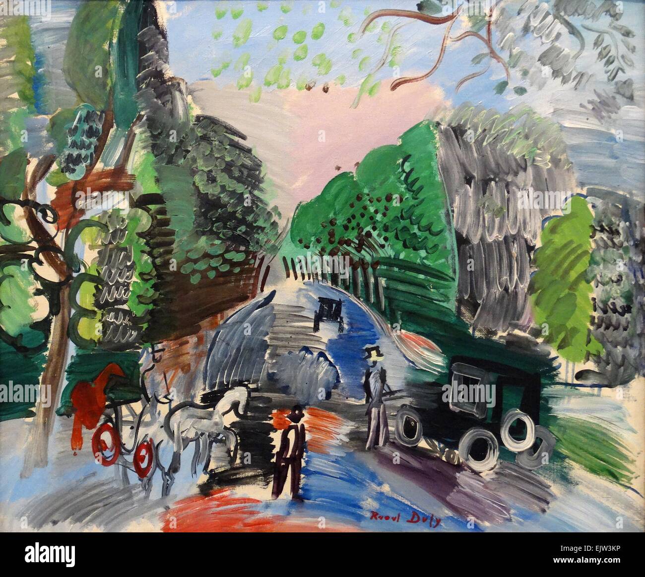 Au bois de Boulogne par Raoul Dufy (1877-1953). Huile sur toile, 1920. Dufy était un peintre fauviste français qui a mis au point un style décoratif coloré, qui est rapidement devenue à la mode. Banque D'Images