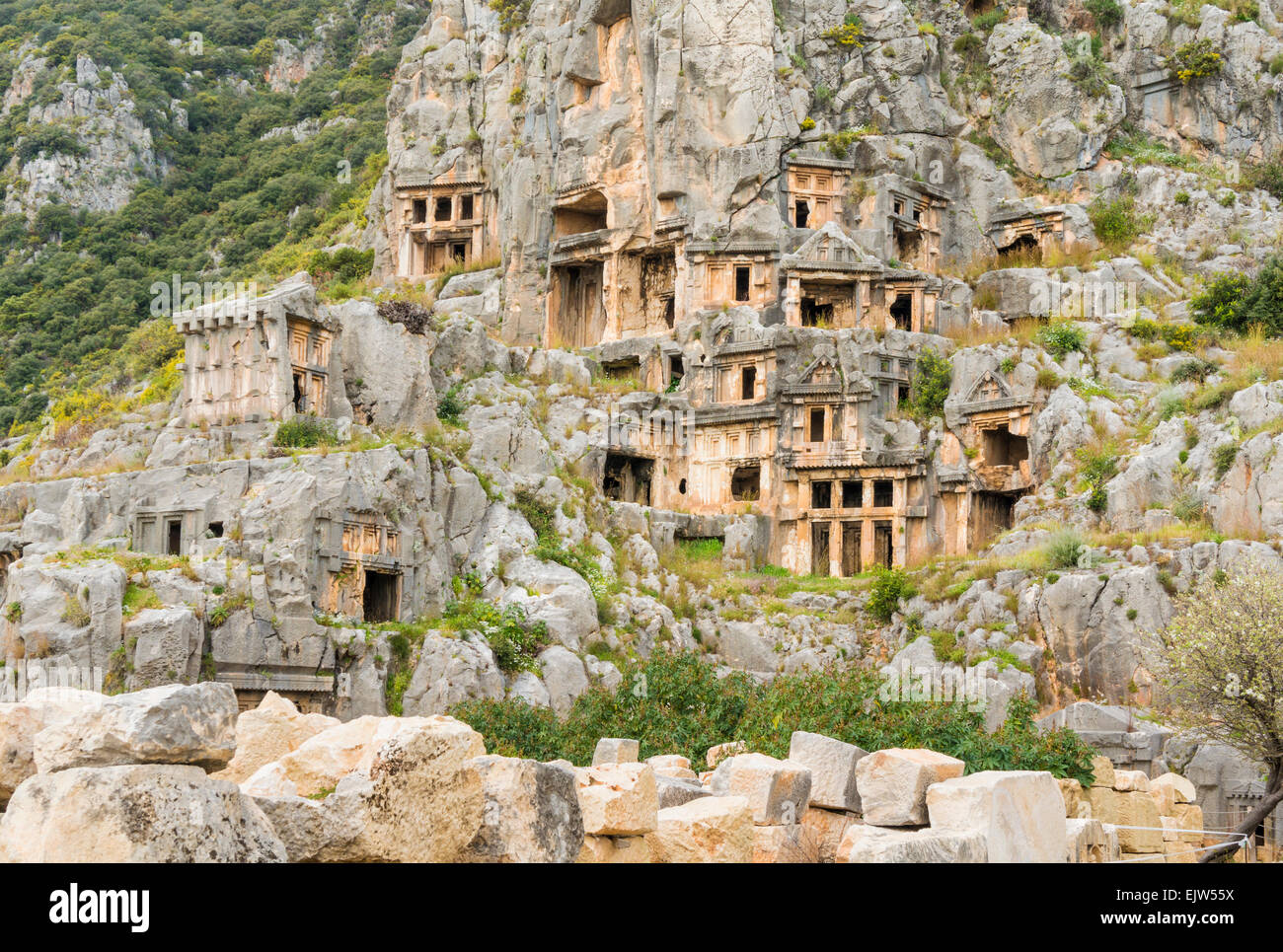 Rock Tombs à Myra, Antalya Province, Région de l'Egée, la Turquie Banque D'Images