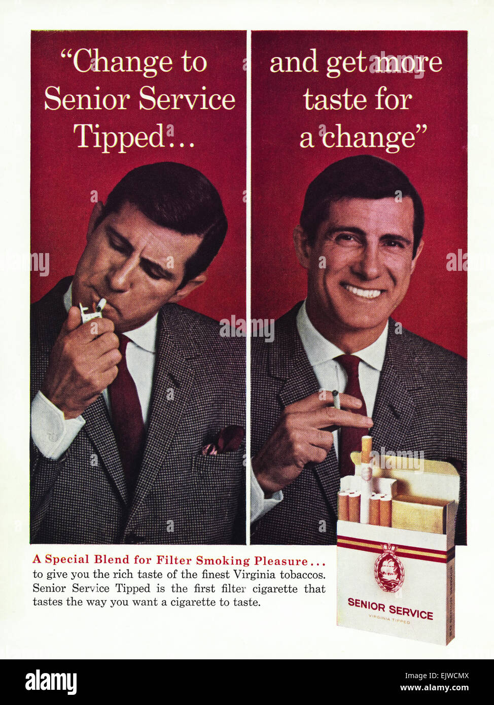 1960 magazine publicité Publicité pour les cigarettes à bout filtre SENIOR SERVICE datée du 1964 Banque D'Images