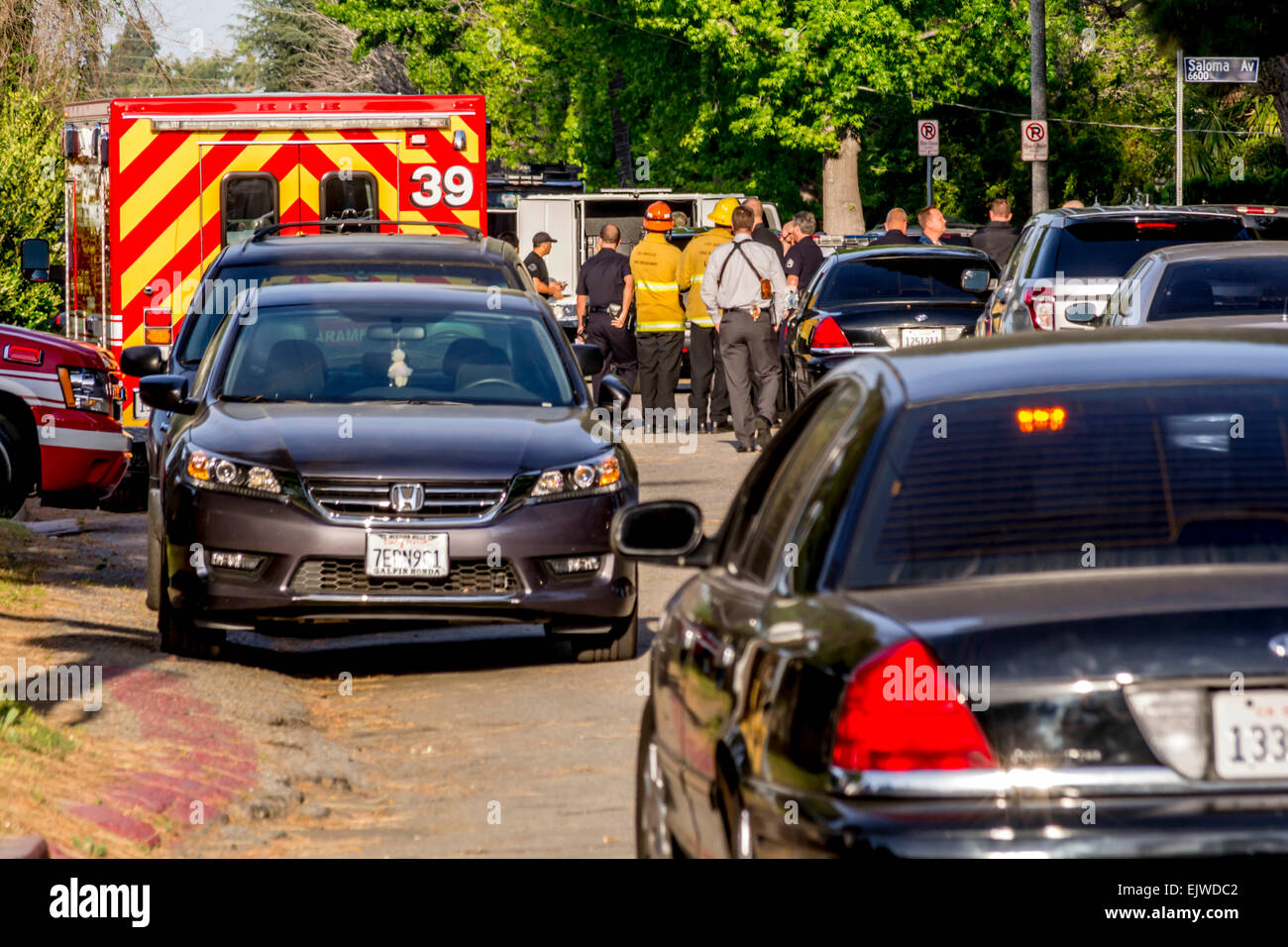 Los Angeles, Californie, USA. 1er avril 2015. Los Angeles Police et d'incendie lors d'une impasse de neuf heures avec la police. Credit : Chester Brown/Alamy Live News Banque D'Images