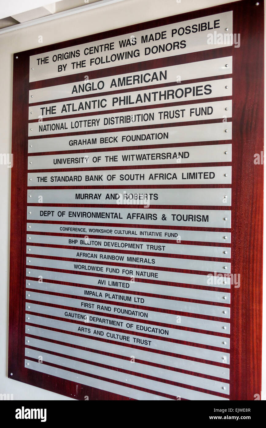 Johannesburg Afrique du Sud,Braamfontein africain,wits University,University of the Witwatersrand,Education,Origins Centre,centre,musée,donateur caritatif Banque D'Images