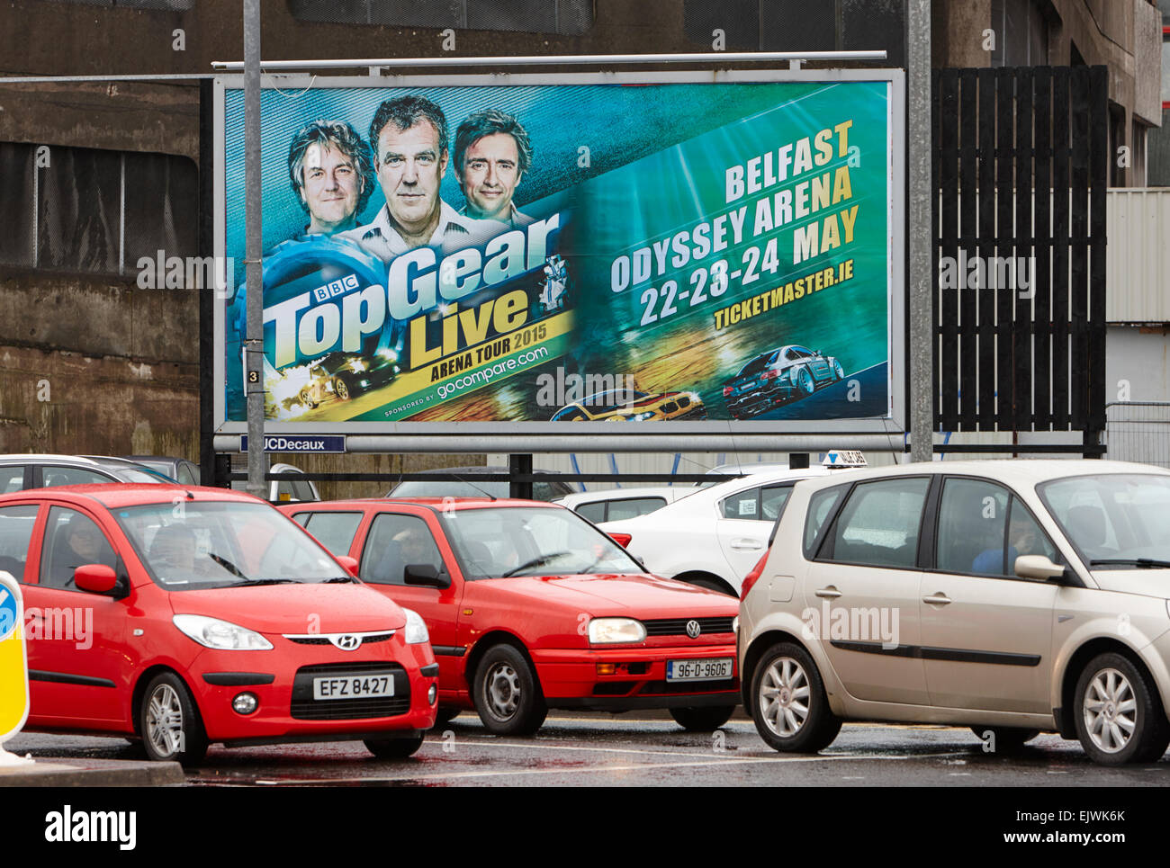 Belfast, Irlande du Nord. 06Th avr, 2015. BBC live TopGear publicité mettant en vedette Jeremy Clarkson toujours sur l'affichage dans le centre de Belfast de la publicité pour leurs show en mai 2015. Credit : Radharc Images/Alamy Live News Banque D'Images