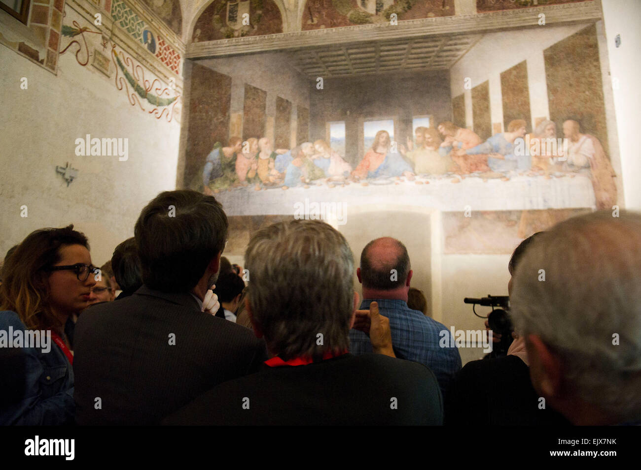 Italie, Milan, Cenacolo Vinciano, Last Supper, nouvel éclairage LED de Guzzini Banque D'Images