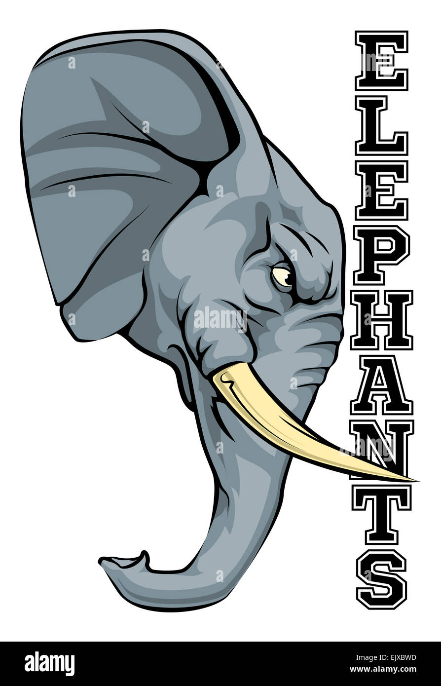 Une illustration d'un dessin de mascotte de l'équipe de sport de l'éléphant avec le texte les éléphants Banque D'Images