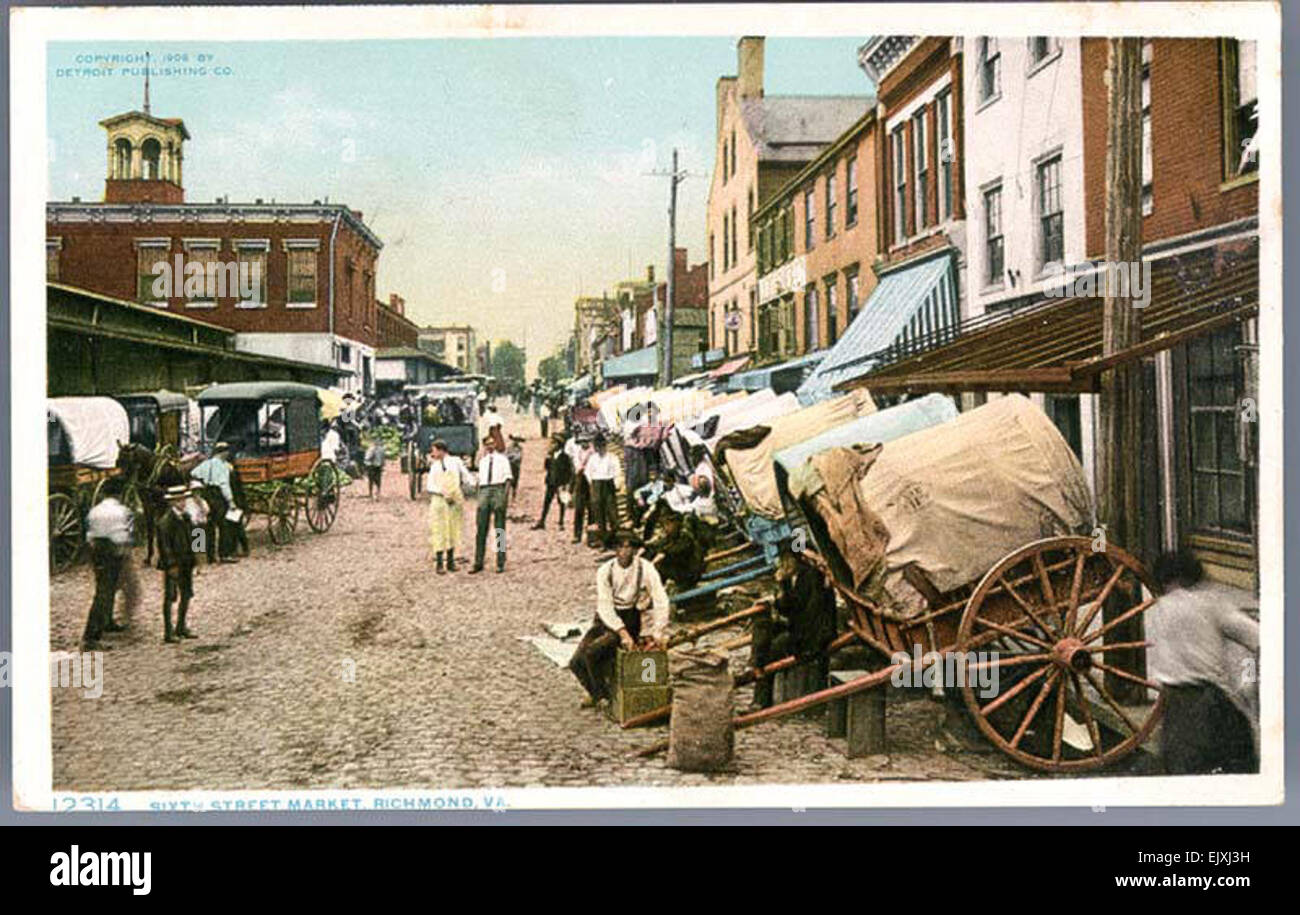 Une collection historique de cartes postales montrant Sixth Street Market à Richmond, Virginie, offrant un aperçu de la vie au début du XXe siècle dans la ville. Banque D'Images