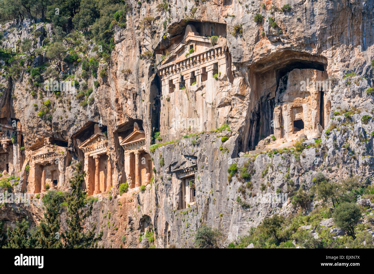 Des tombes lyciennes, près de la rivière Dalyan, Province de Mugla, Turquie Banque D'Images