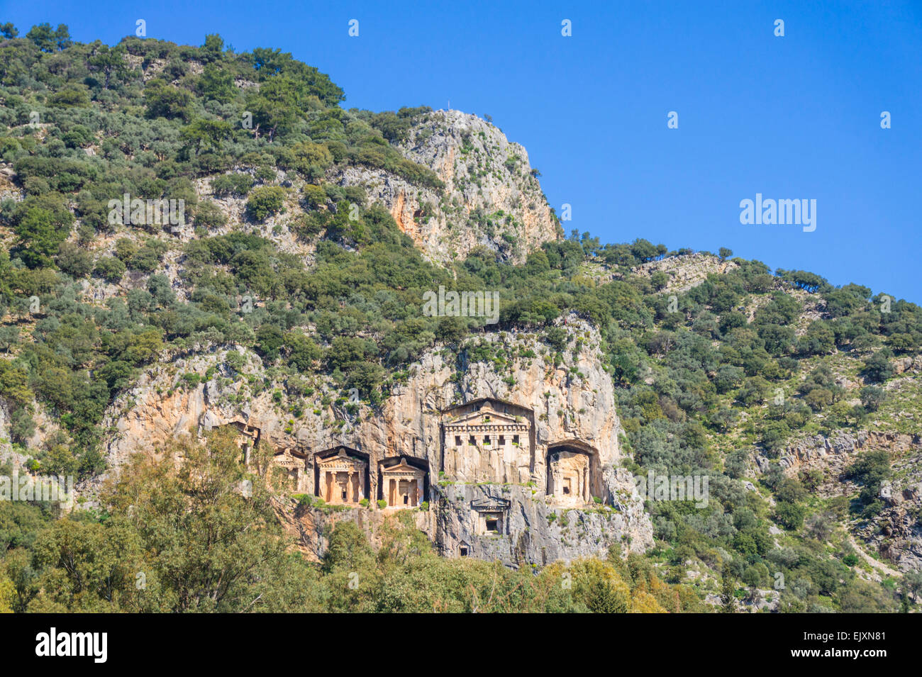 Des tombes lyciennes, près de la rivière Dalyan, Province de Mugla, Turquie Banque D'Images