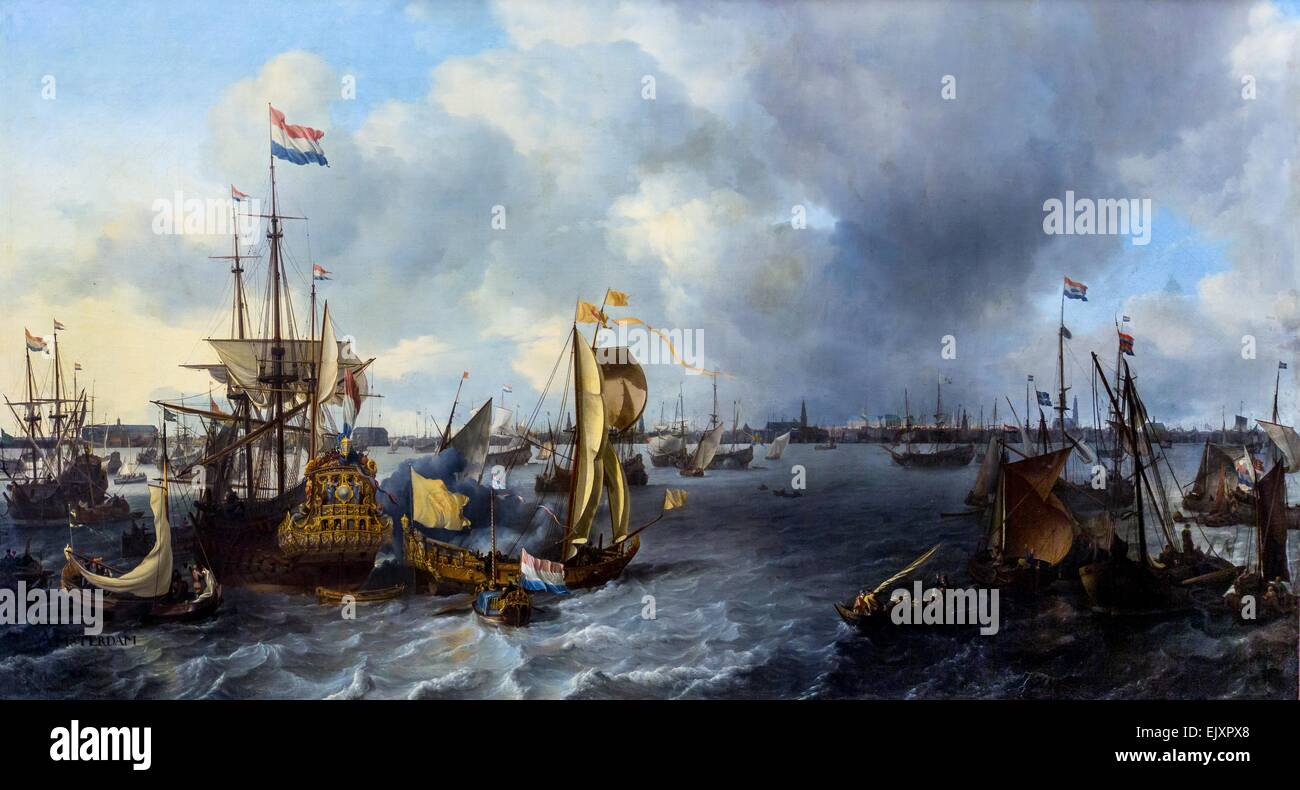 ActiveMuseum 0001962.jpg / Vue d'Amsterdam avec des navires sur l'Ij, 1666 - Ludolf Backhuysen Huile sur toile 26/09/2013 - 17e siècle / Collection / Musée actif Banque D'Images