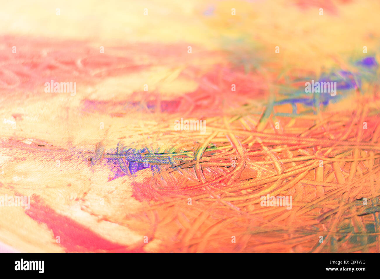 De la peinture abstraite. Mélanger les couleurs d'huile sur toile Banque D'Images