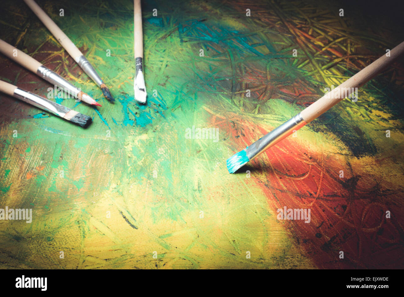 La peinture de la peinture abstraite avec Pinceaux Banque D'Images