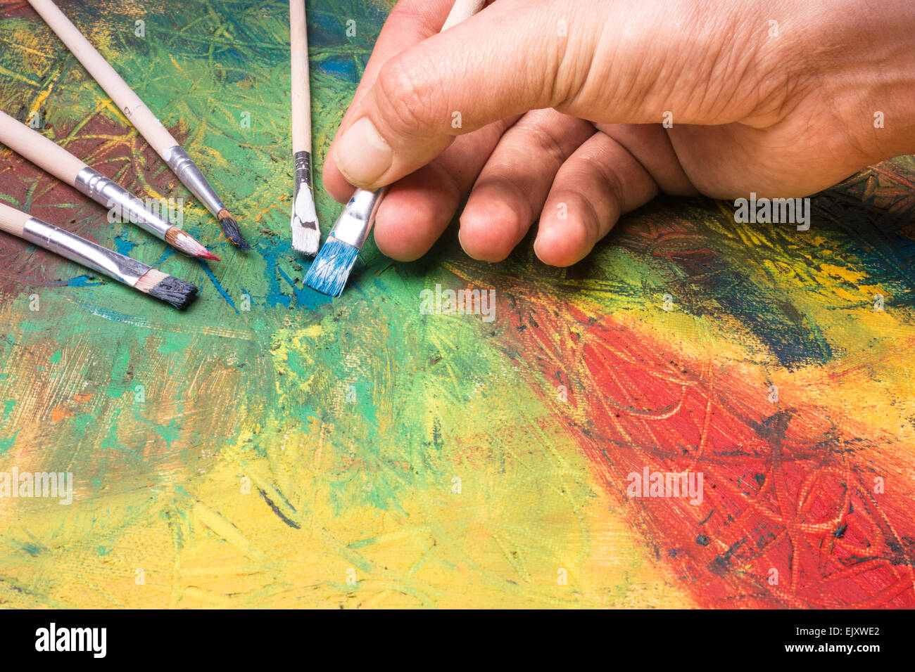 La peinture de la peinture abstraite avec Pinceaux Banque D'Images