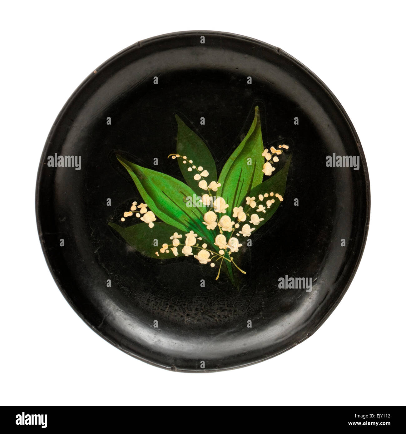 Papier mâché antique plaque avec le muguet décoration florale Banque D'Images