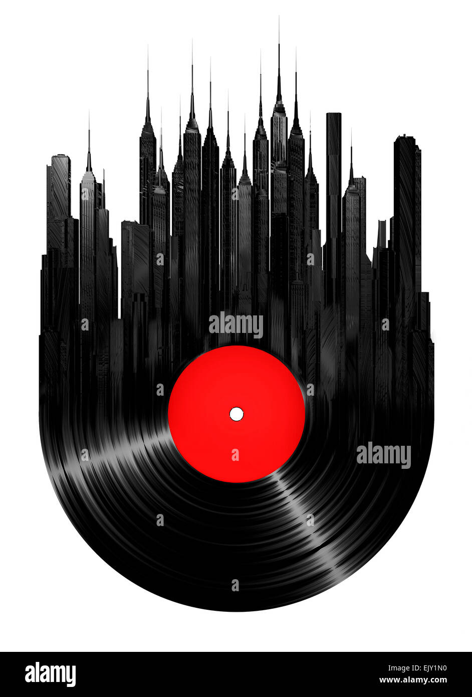 3D render of vinyl record et concept de la ville Banque D'Images