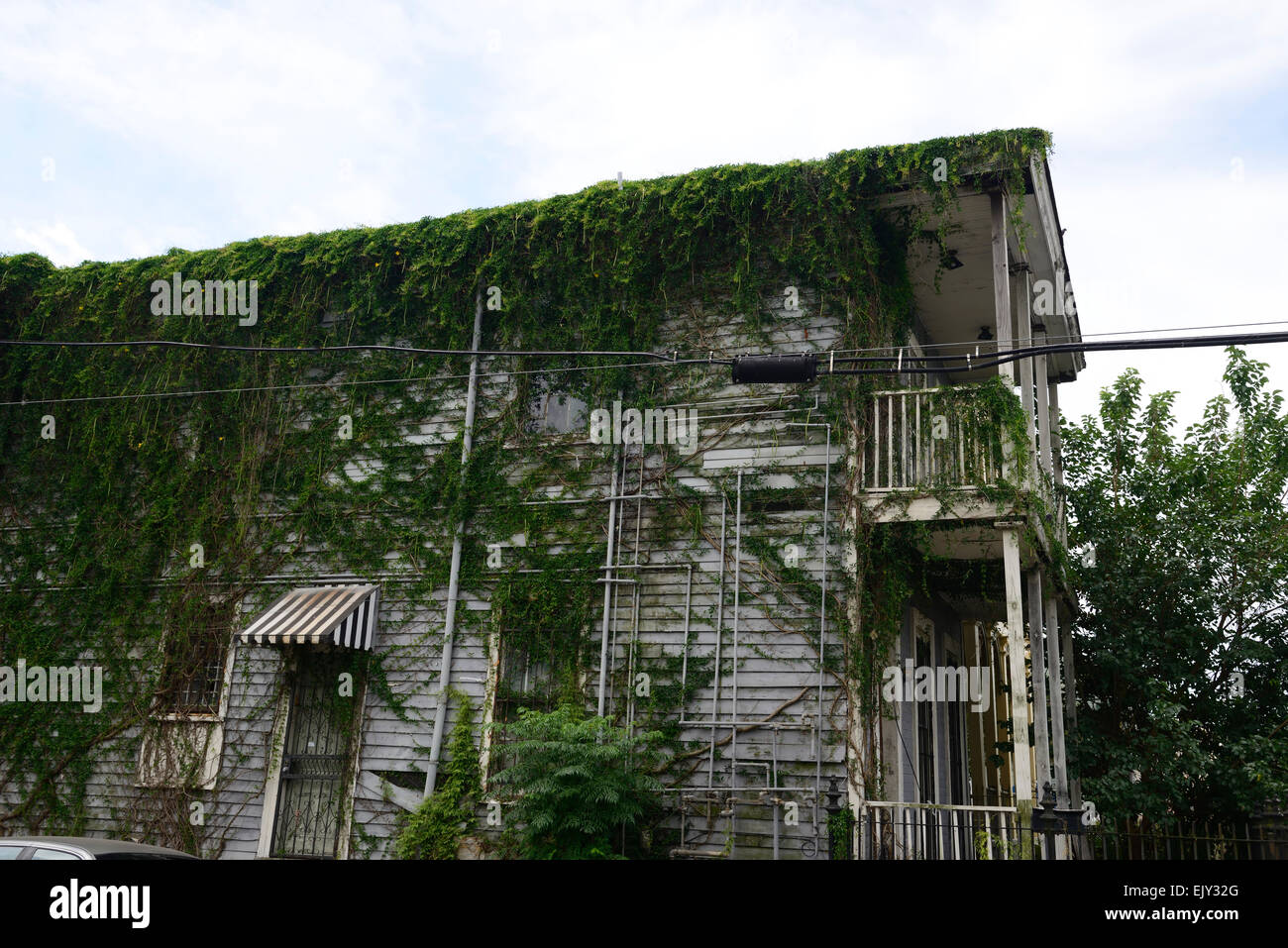Couvercle réducteur maison couverte en souffrance à l'abandon de la propriété décrépite abandonner propriétés abandonnées RM USA Banque D'Images