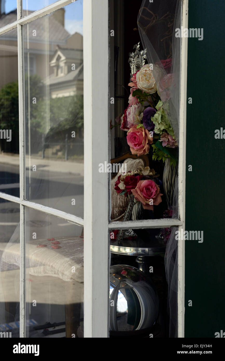 Fleurs bouquet de fleurs en plastique faux Oeillets roses affichage fenêtre shop shopping RM USA Banque D'Images