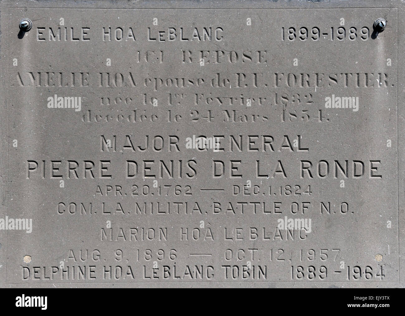 Le général Pierre Denis de la ronde St Louis aucun cimetière cimetière 2 morts de la Nouvelle Orléans au-dessus du sol de la crypte funéraire tombe RU USA Banque D'Images