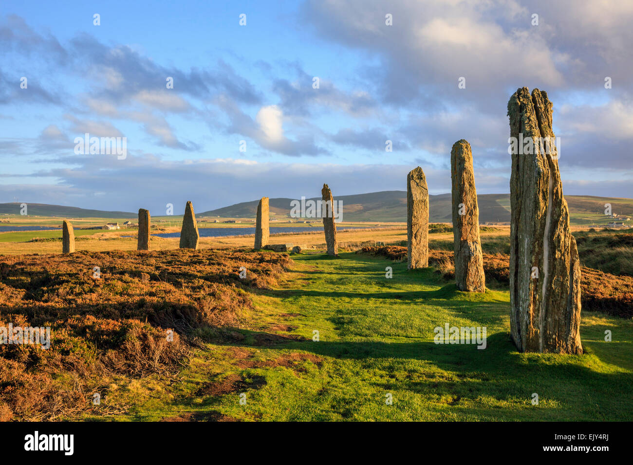 L'anneau de cercle de pierres de Shetlands sur Mainland Orkney. Banque D'Images