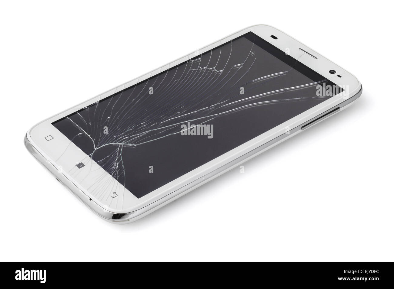 Affichage écran cassé Smartphone sur fond blanc Banque D'Images