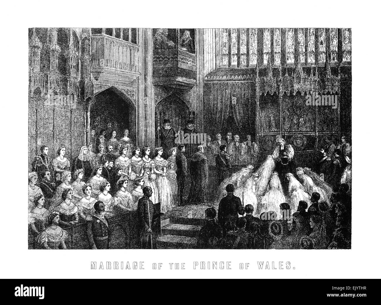 Illustration gravée de mariage d'Edward, prince de Galles à Alexandra, St George's Chapel, Windsor 1863 Banque D'Images Illustration gravée de mariage d'Edward, prince de Galles à Alexandra, St George's Chapel, Windsor 1863 Banque D'Images