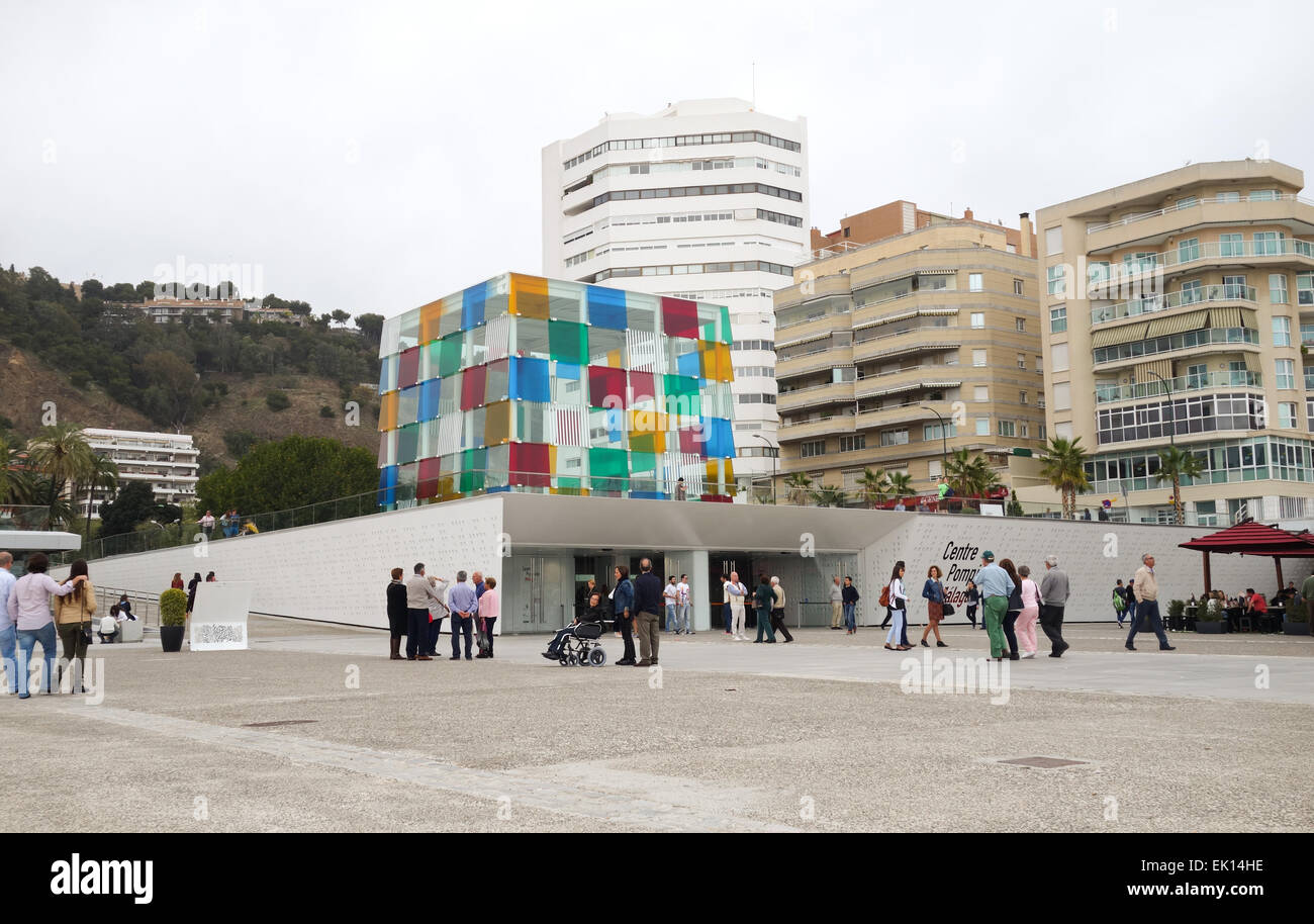 Malaga, Centre Pompidou Le Centre Pompidou, le cube, le message de musée, Malaga, Andalousie, espagne. Banque D'Images