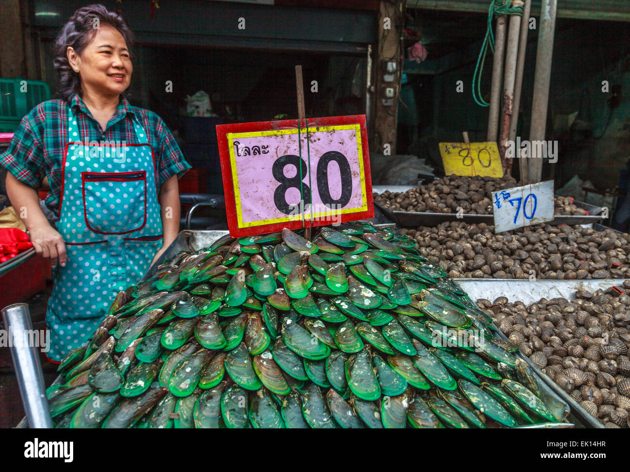 Musssels marché vendeur à Nonthaburi Banque D'Images