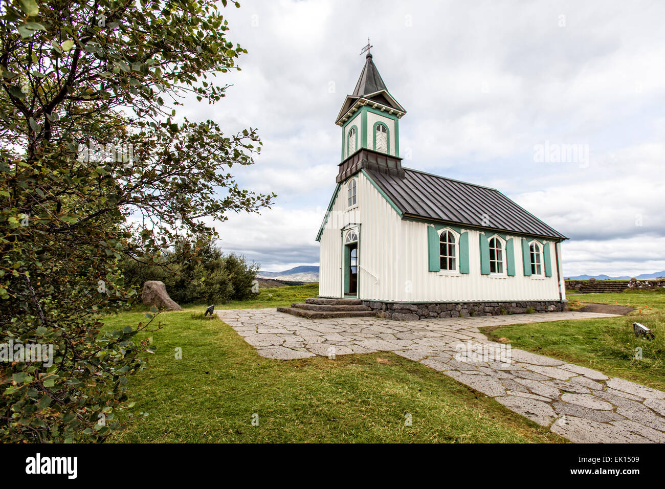 Église dans le Parc National de Thingvellir Islande Banque D'Images