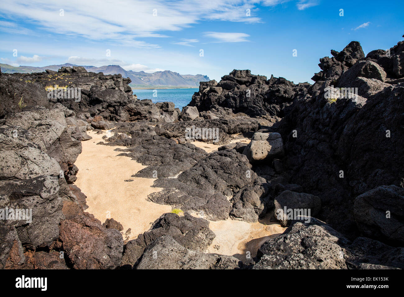 La pierre de lave sur la côte de Budir sur la péninsule de Snæfellsnes Islande Banque D'Images
