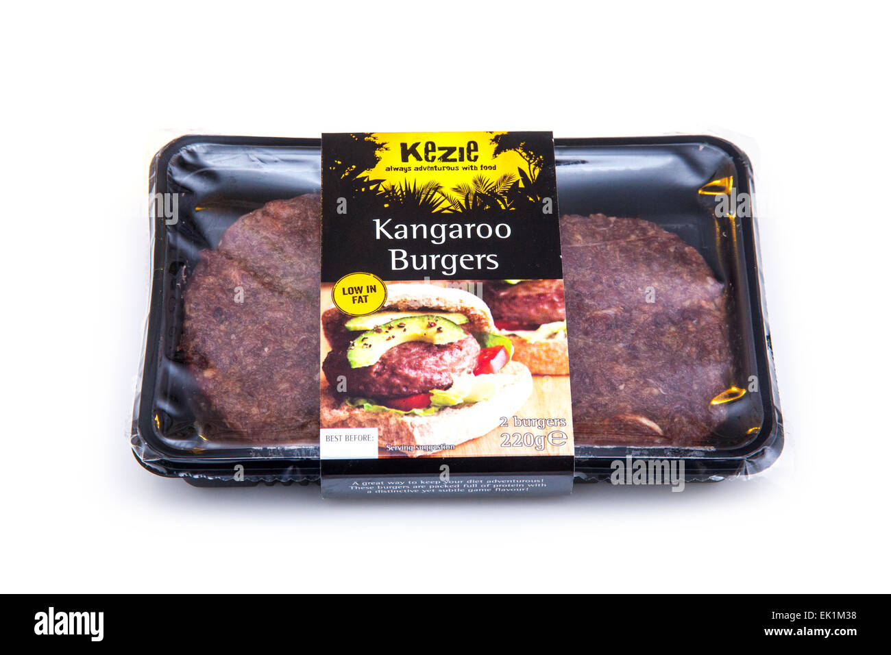 Sachet de Kezie kangaroo burgers isolated on a white background studio. Banque D'Images