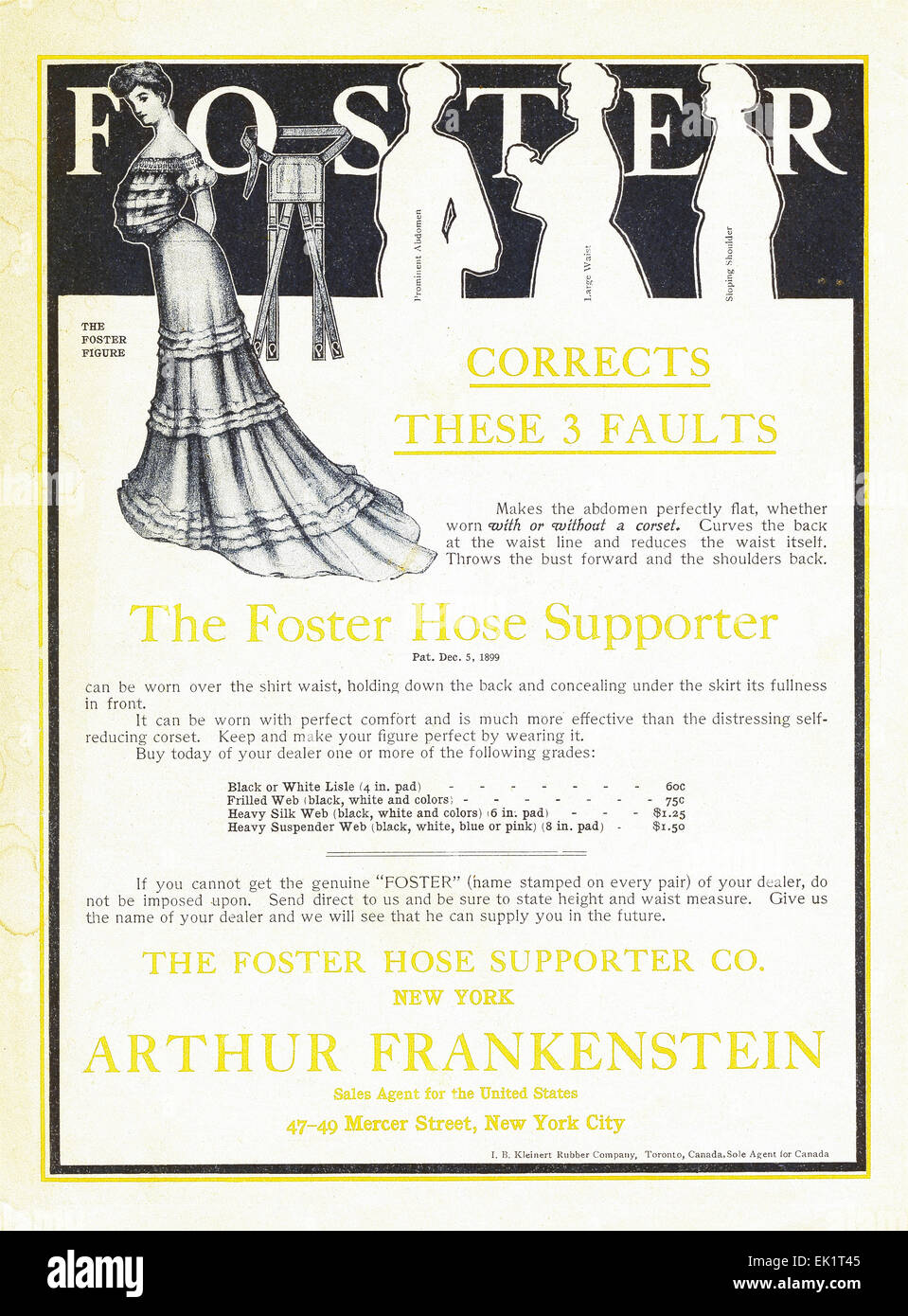 Cette page à partir d'une question de 1904 McCall's magazine est la publicité d'un corset-vêtement afin d'aider à corriger une mauvaise posture. Le vêtement est un flexible/bas de soutien. L'entreprise, le soutien flexible Foster Co., était fondée sur Mercer Street à New York. Banque D'Images