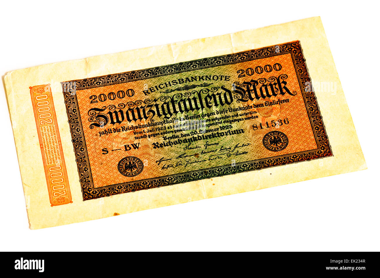 Vingt mille mark (20 000 points) Banque mondiale note de la Reichsbank allemande, juillet 1923, à la suite de l'hyperinflation Banque D'Images