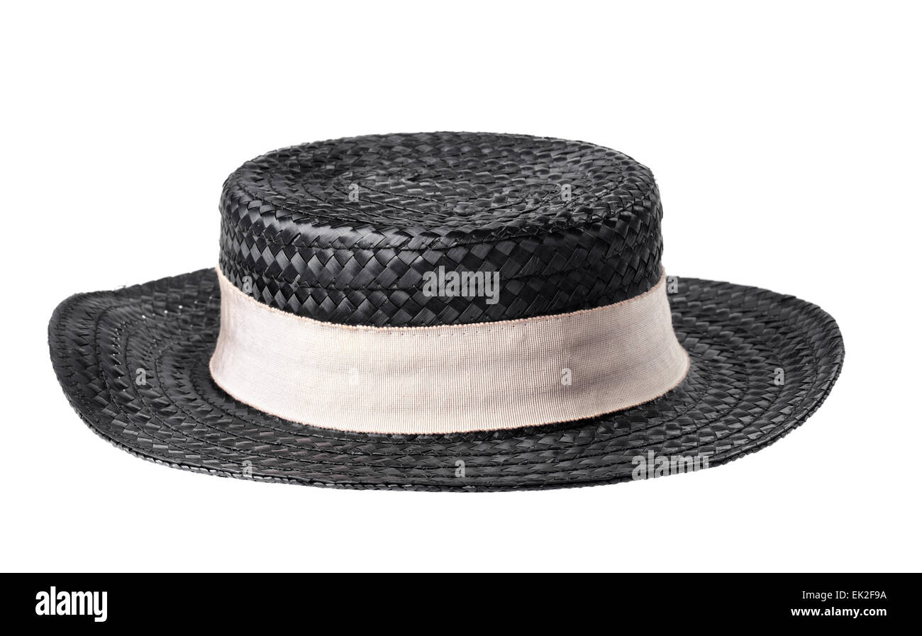 Chapeau de paille noir isolé sur fond blanc Banque D'Images