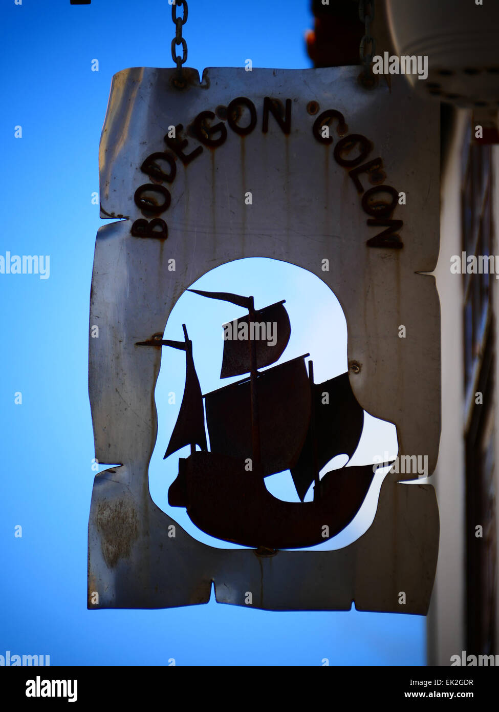 Bodegon Restaurant sign Colon San Sebastian de La Gomera Tenerife island iles canaries Espagne Banque D'Images