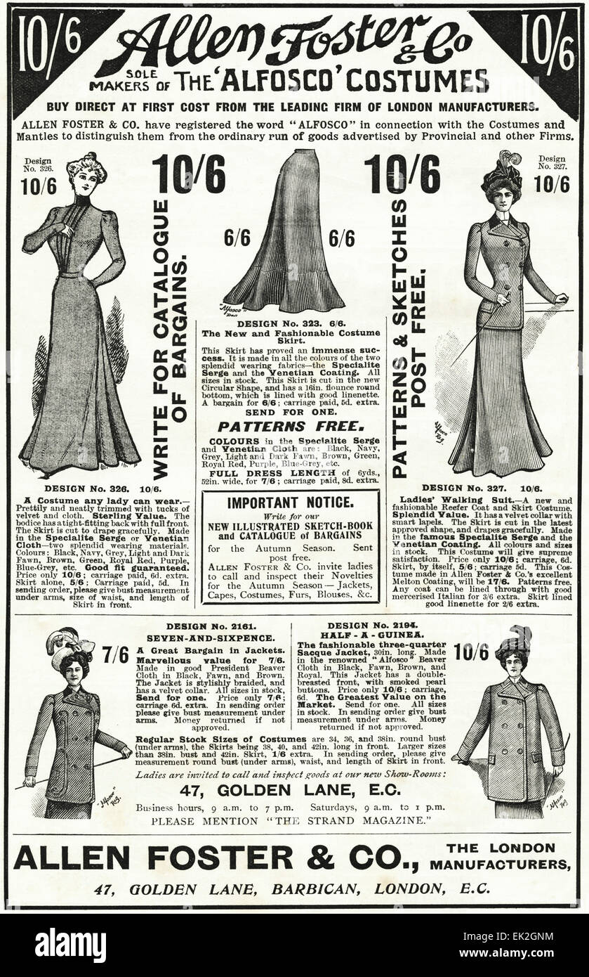 Années 1900 Victorian Publicité Publicité magazine Novembre 1900 womens fashion par Allen Foster & Co de Londres Banque D'Images
