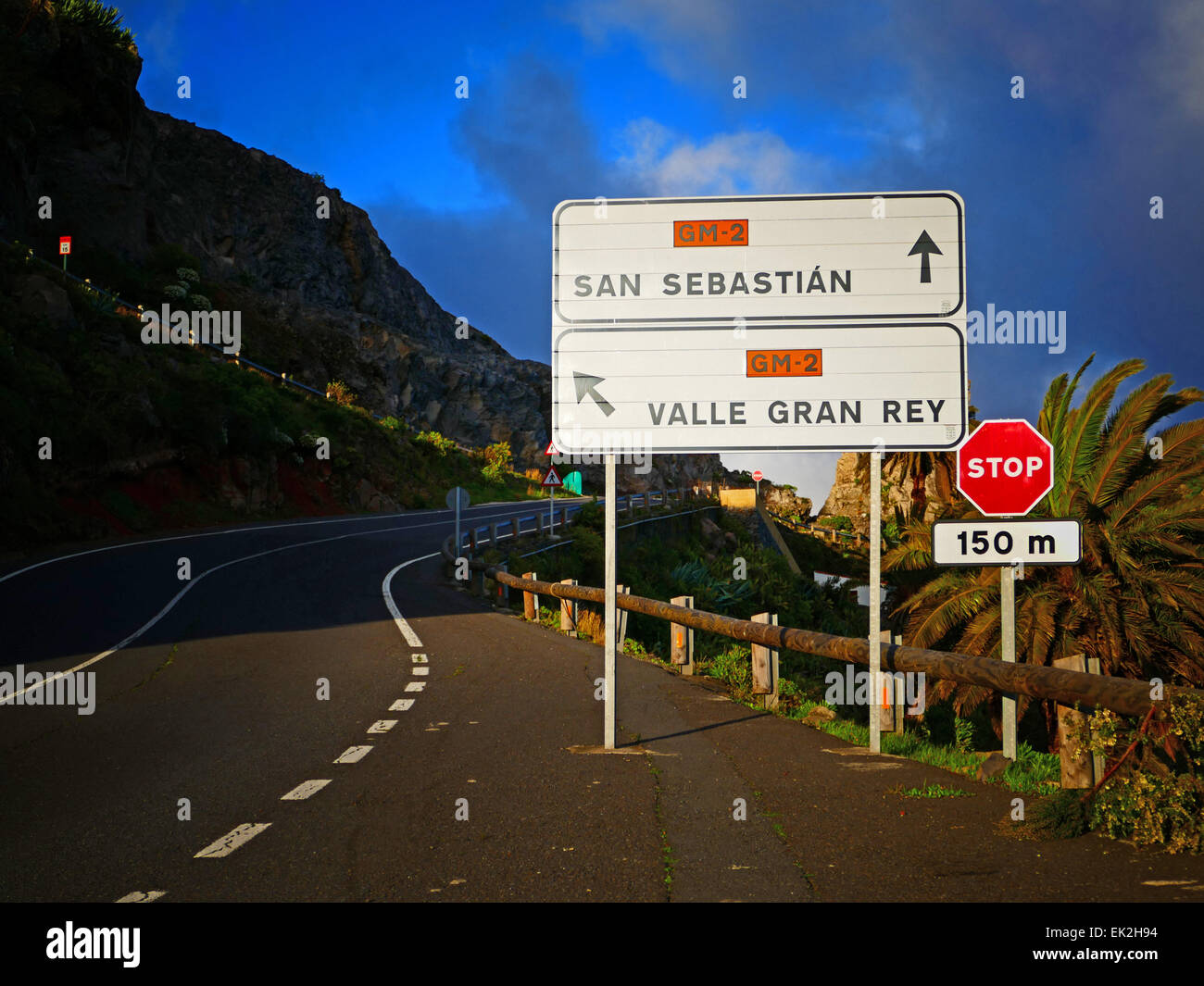 Panneau routier San Sebastian Valle Gran Rey l'île de La Gomera Canaries Espagne Banque D'Images