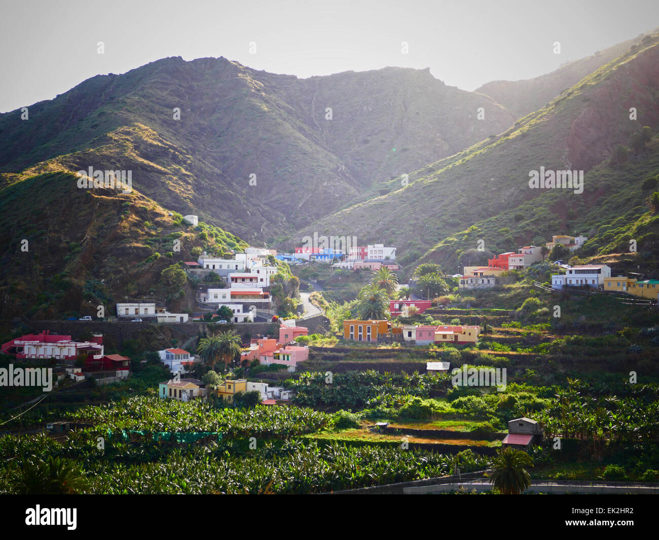 Village de Hermigua bananeraie l'île de La Gomera Canaries Espagne Banque D'Images