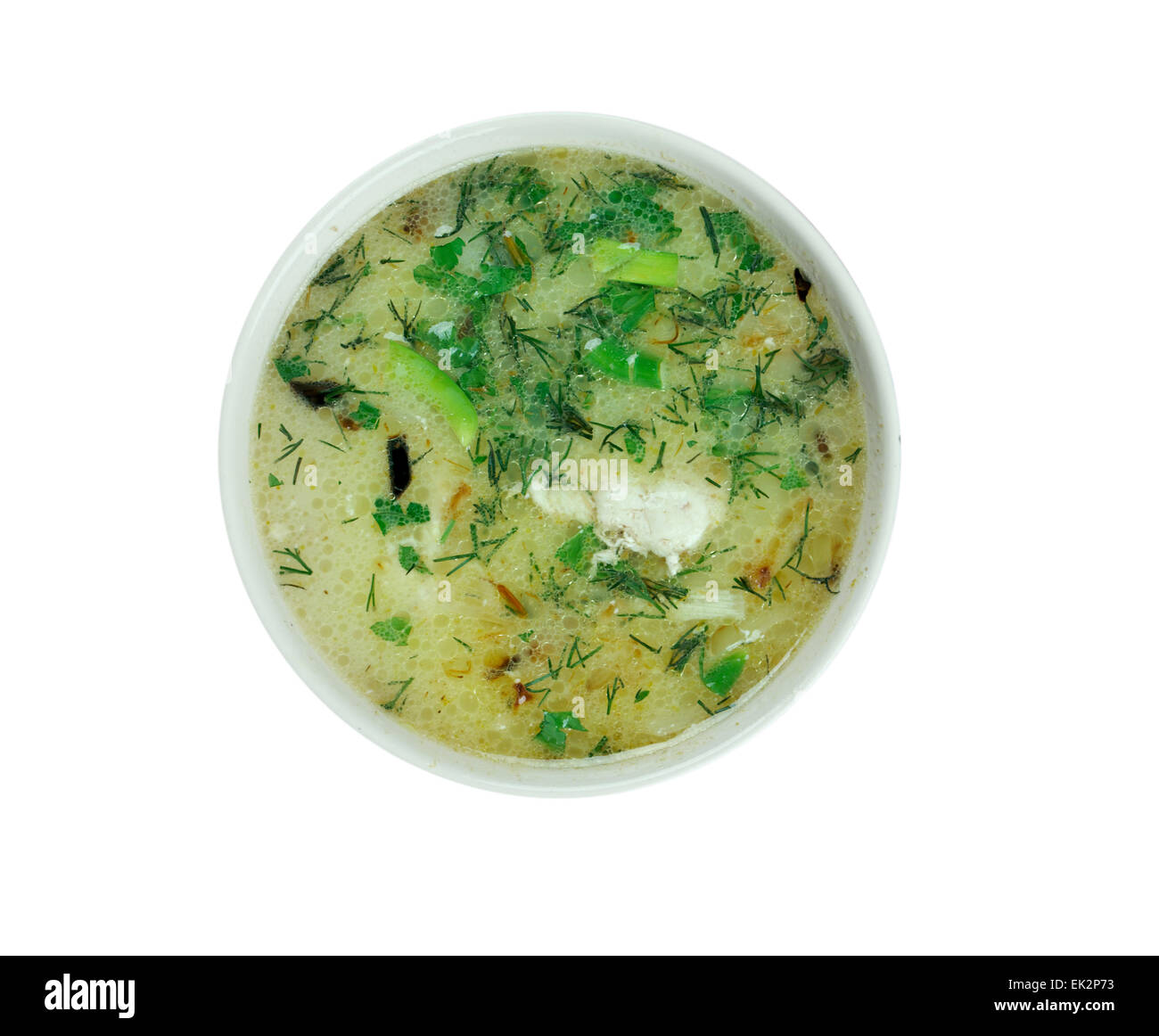 Chikhirtma - soupe traditionnelle géorgienne. faite avec le bouillon de poulet, les riches qui est épaissi avec les oeufs battus Banque D'Images