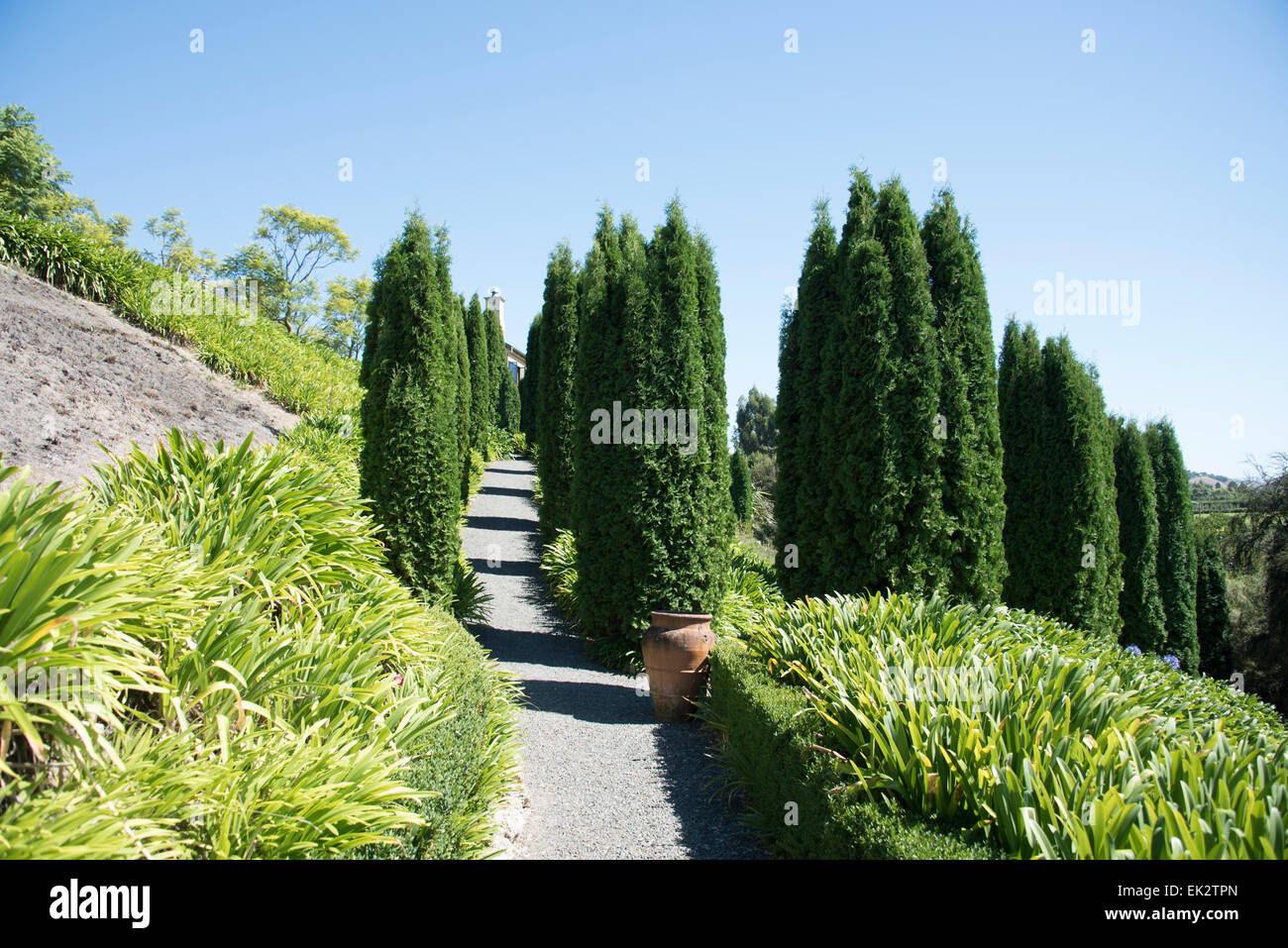 Jardins de maison Breckenridge, Hawkes Bay, île du nord, en Nouvelle-Zélande. Banque D'Images