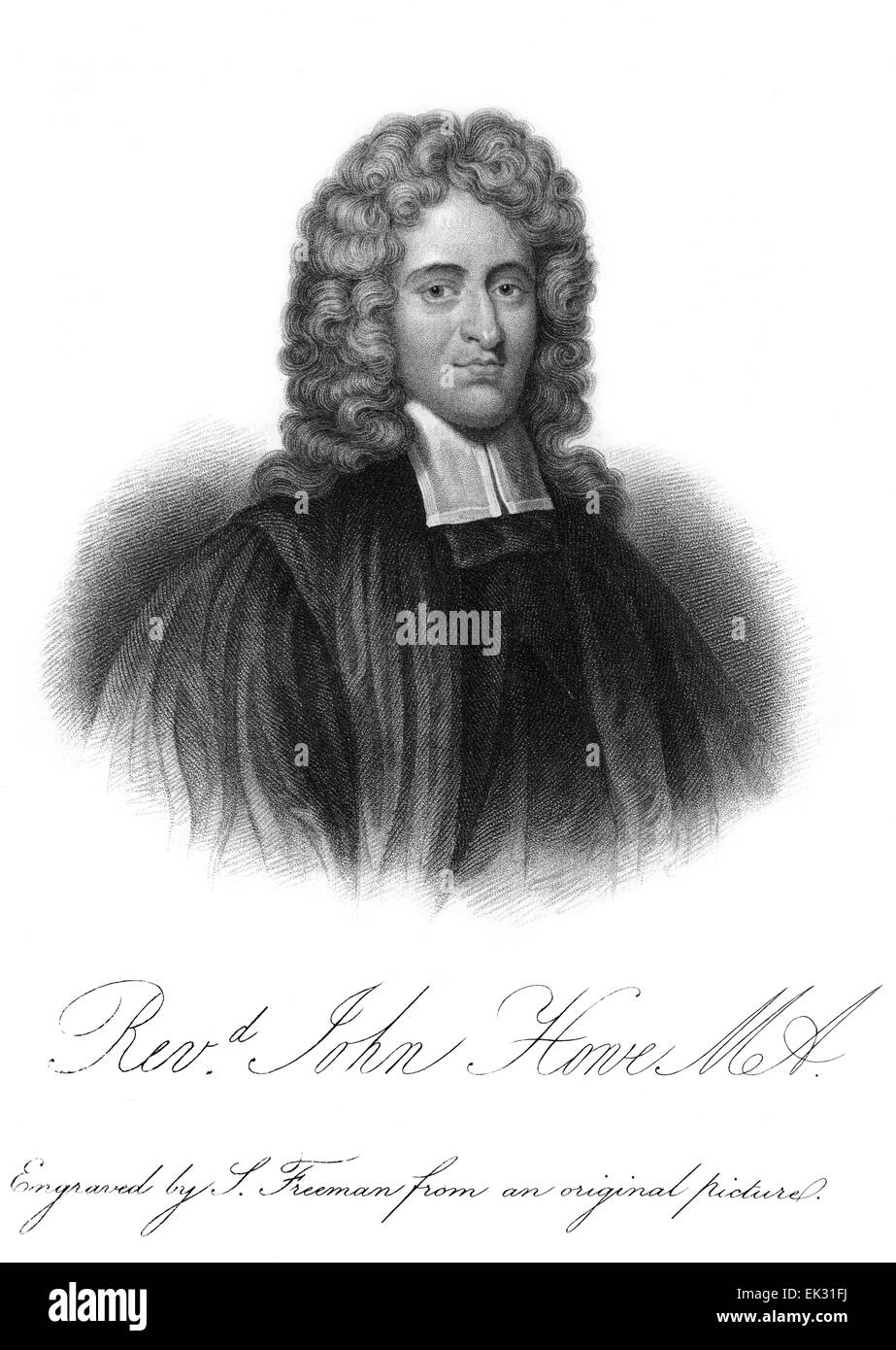Portrait gravé illustration de Rev John Howe (1630-1705) était un théologien puritain anglais. Il a servi brièvement comme aumônier à Oliver Cromwell. Gravée par Samuel Freeman (1773-1857) D'après une peinture de Sir Godfrey Kneller (1646-1723) Banque D'Images