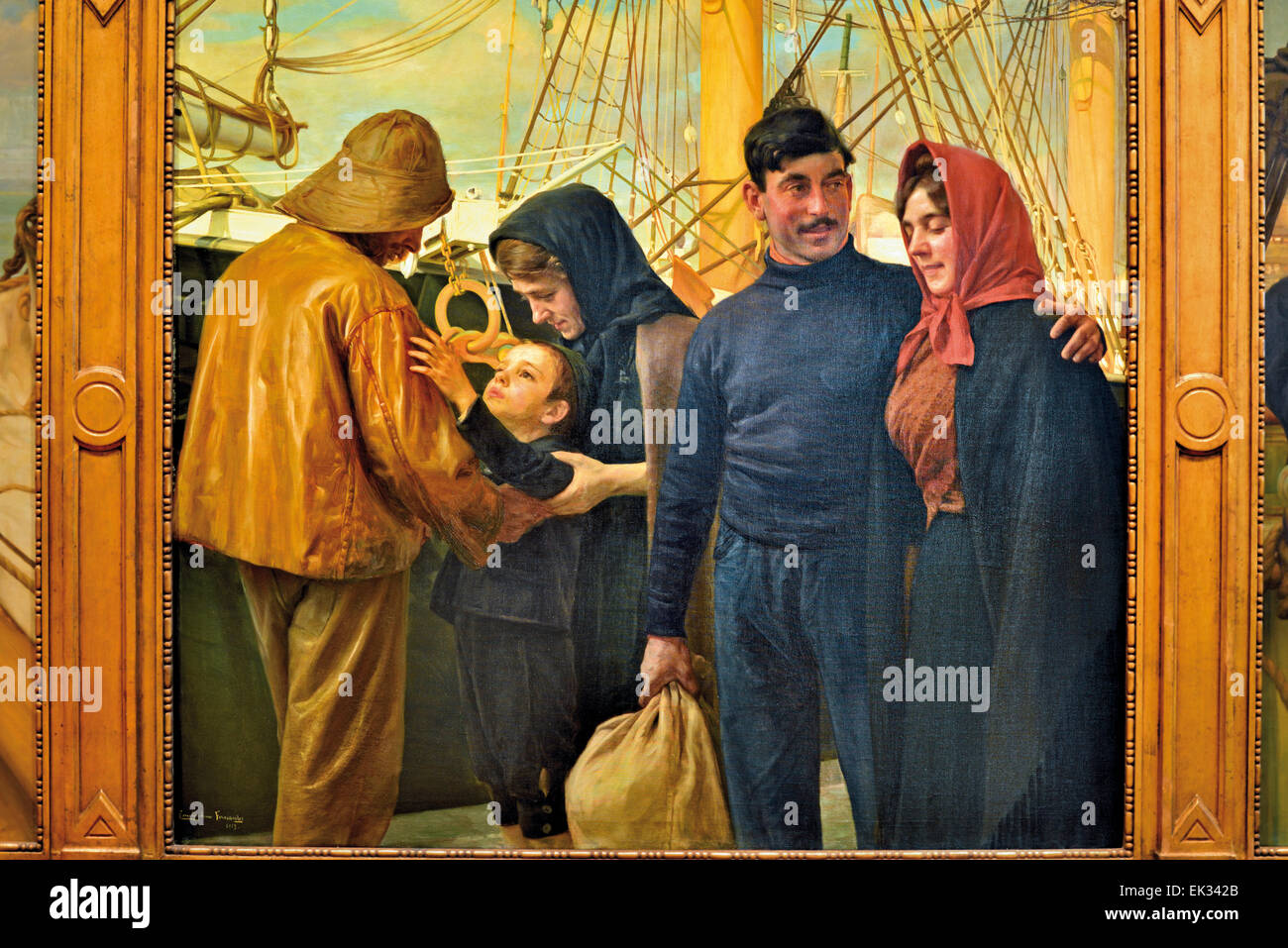 Portugal, Lisbonne : peinture historique 'O Marinheiro" avec les marins en disant au revoir aux familles dans le musée du Fado Banque D'Images