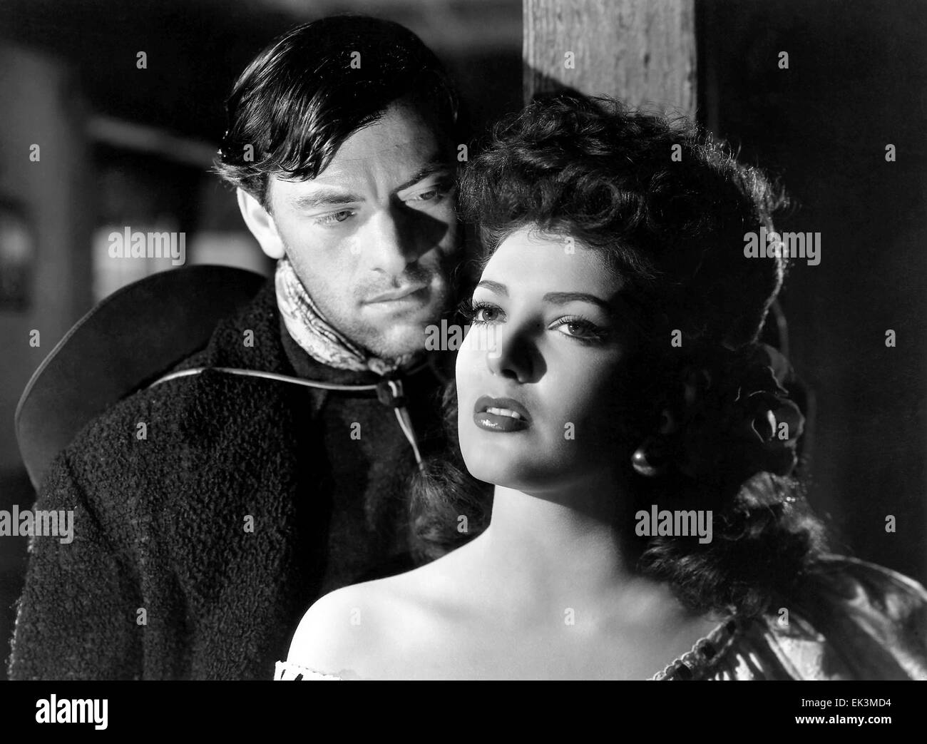 John Ireland, Linda Darnell, sur-ensemble du film 'My Darling Clementine', 1946, 20th Century Fox Film Corp. Tous droits réservés Banque D'Images