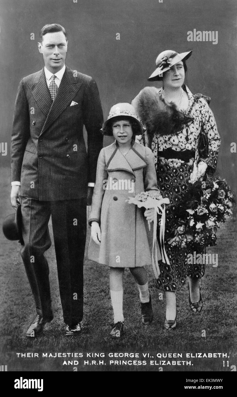 Le roi George VI, la Reine Elizabeth, du Royaume-Uni, la princesse Elizabeth, Portrait, vers fin des années 30 Banque D'Images