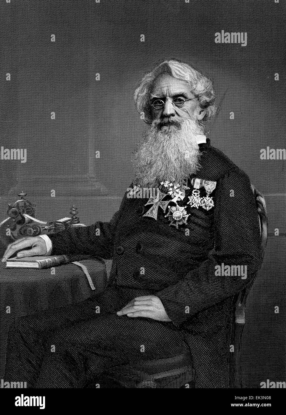 Samuel F.B. Morse, inventeur du télégraphe, gravé du portrait par Alonzo Chappel, circa 1860's Banque D'Images