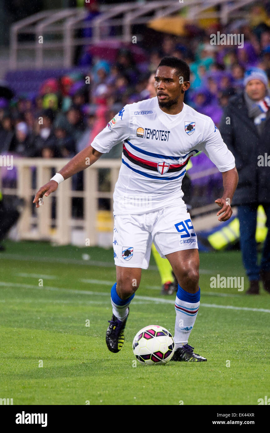 Samuel Eto'o (Sampdoria), 4 avril 2015 - Football / Soccer : Italien 'Serie' un match entre la ACF Fiorentina 2-0 UC Sampdoria au Stadio Artemio Franchi à Firenze, Italie. (Photo de Maurizio Borsari/AFLO) Banque D'Images