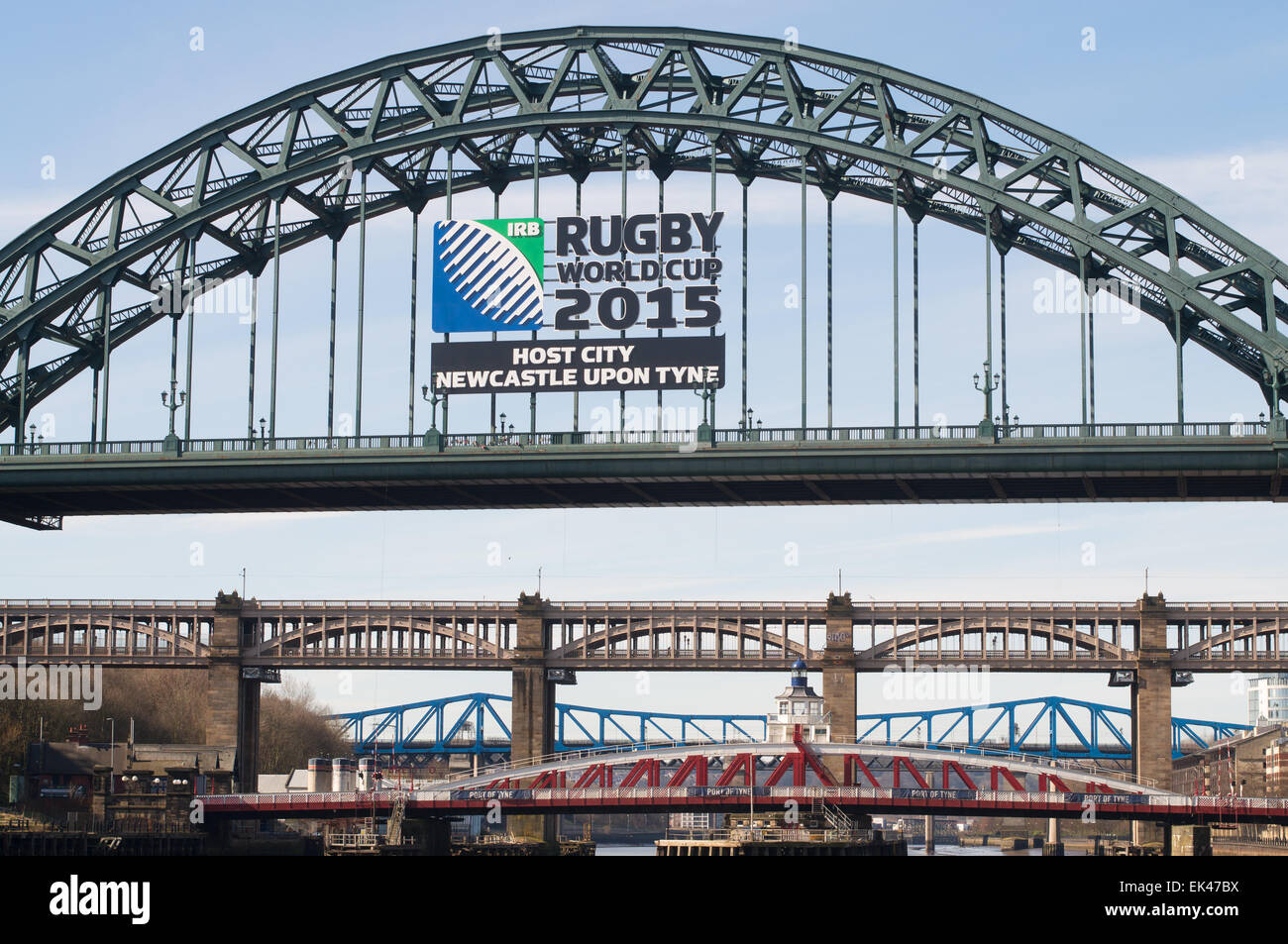 Inscrivez-vous sur pont Tyne Rugby World Cup 2015 Newcastle Upon Tyne, England, UK Banque D'Images